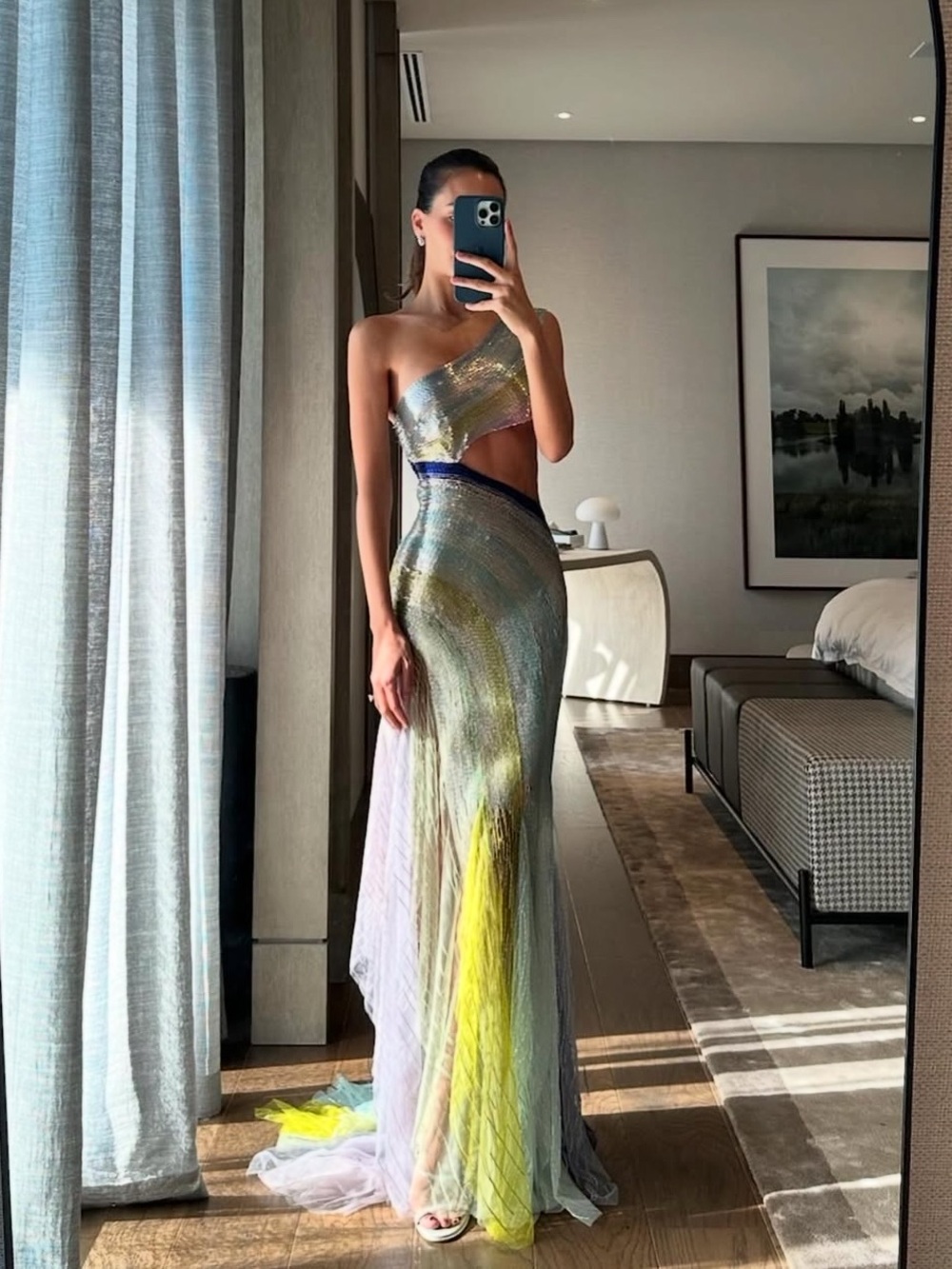 Georges Hobeika Beaded One Shoulder Tulle Gown - Size 2